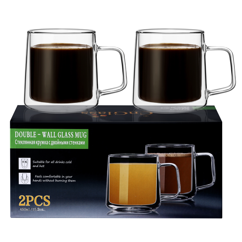 Double Wall Glass Coffee Mugs 11 oz - Clear Set of 4 - Dishwasher &  Microwave Safe - Insulated & Double Walled Glass Coffee Mugs. Ideal as Tea  Cups