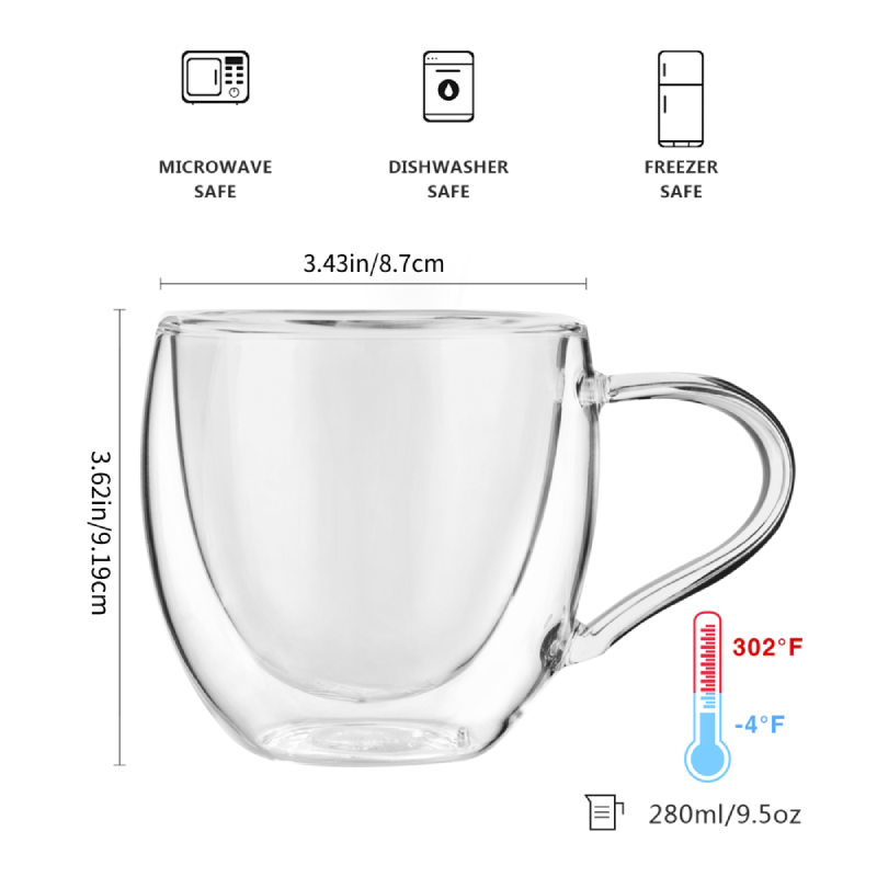 9,5 Unzen Borosilikatglas Doppelschicht Glaswaren Trinkglas Teetasse 2 Pcs