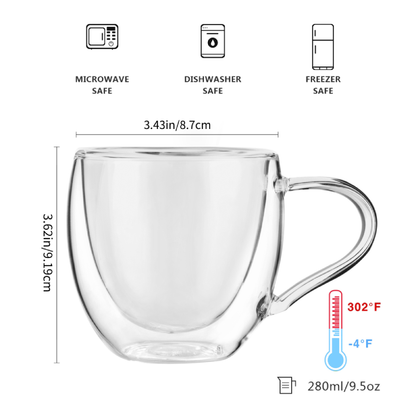 9,5 Unzen Borosilikatglas Doppelschicht Glaswaren Trinkglas Teetasse 2 Pcs