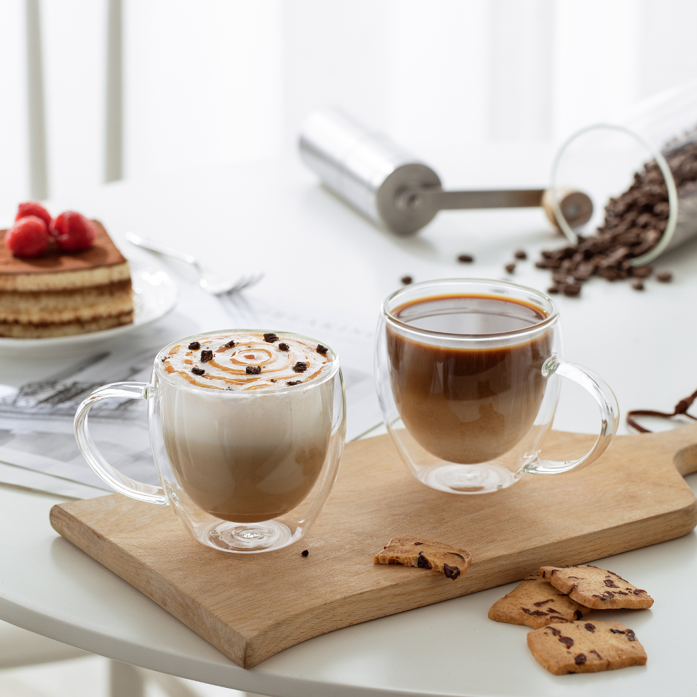 Relaxdays Tasses à café double paroi, lot de 2, verre borosilicate à thé avec an Relaxdays Tasses à café double paroi, lot de 2, verre borosilicate à thé avec an