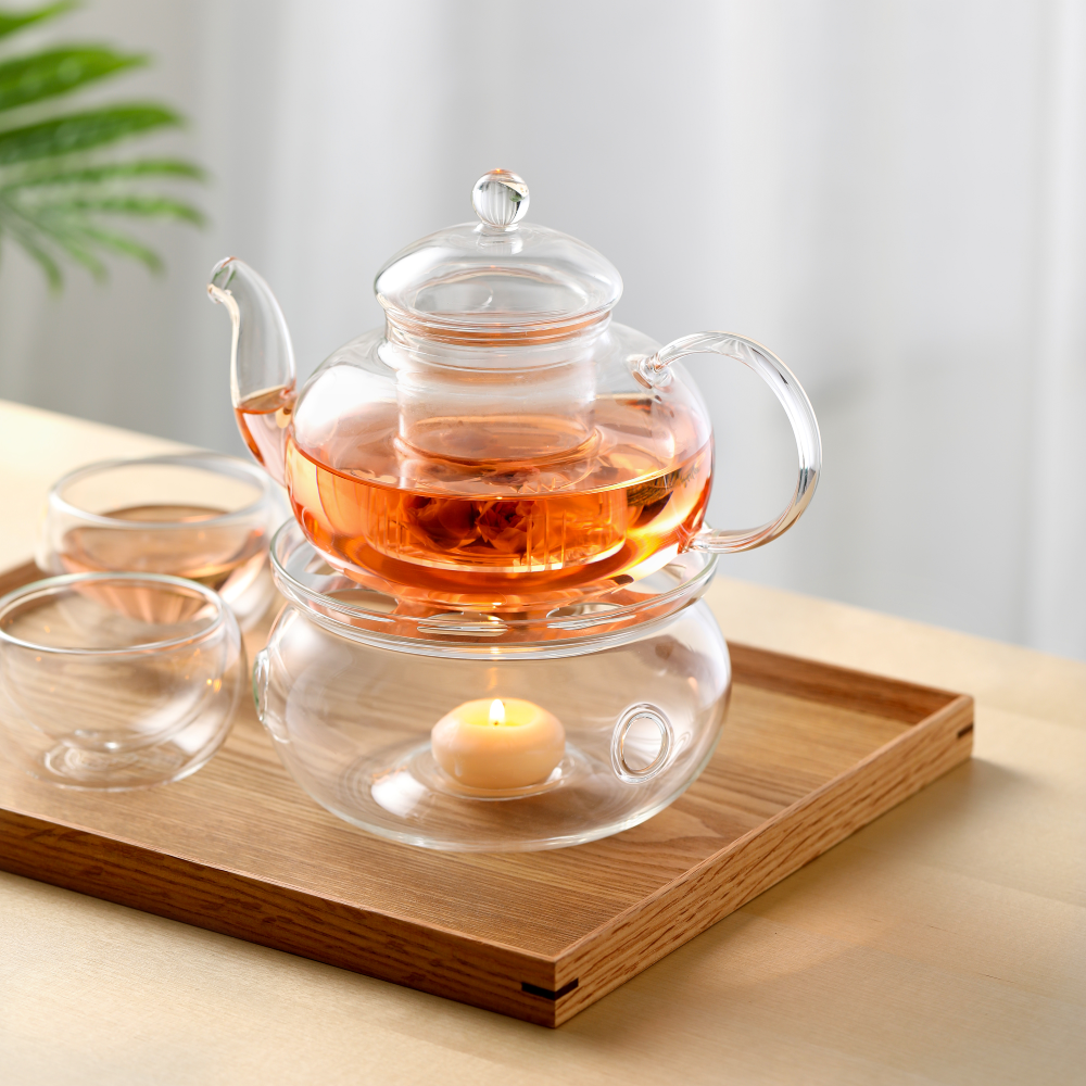 Tea Lover Glassware Stovetop Safe Kettle Glass Teapot and Warmer Set 2