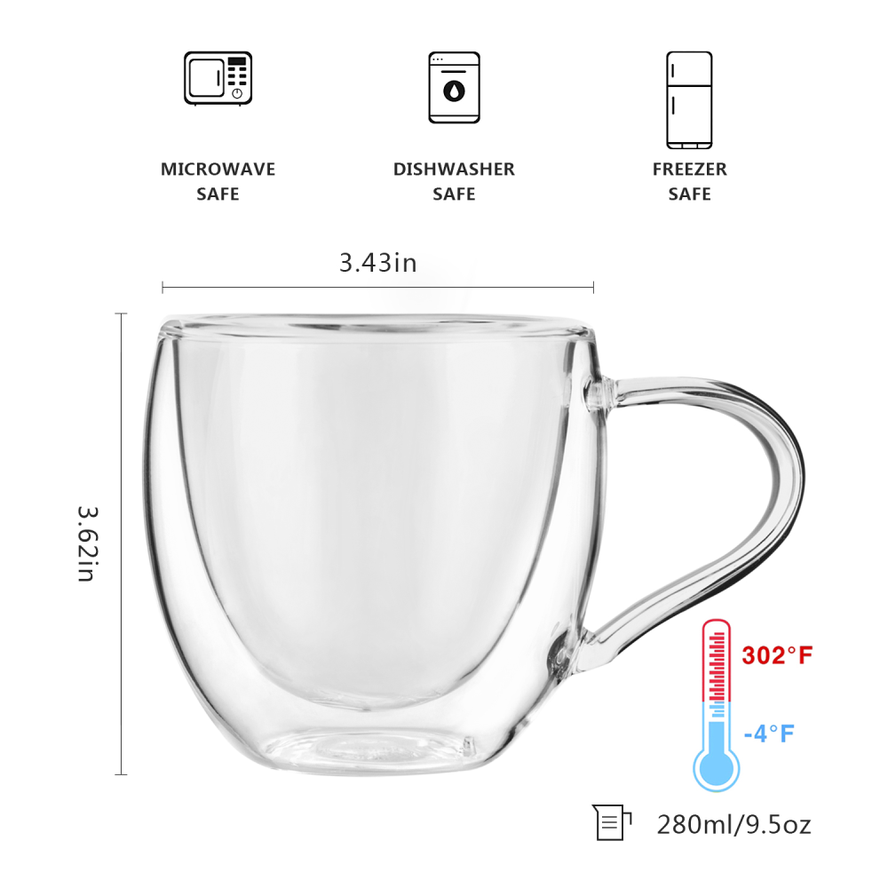 Spülmaschinenfestes, doppelschichtiges Glasgeschirr, 9,5 oz Wassertrinkglas
