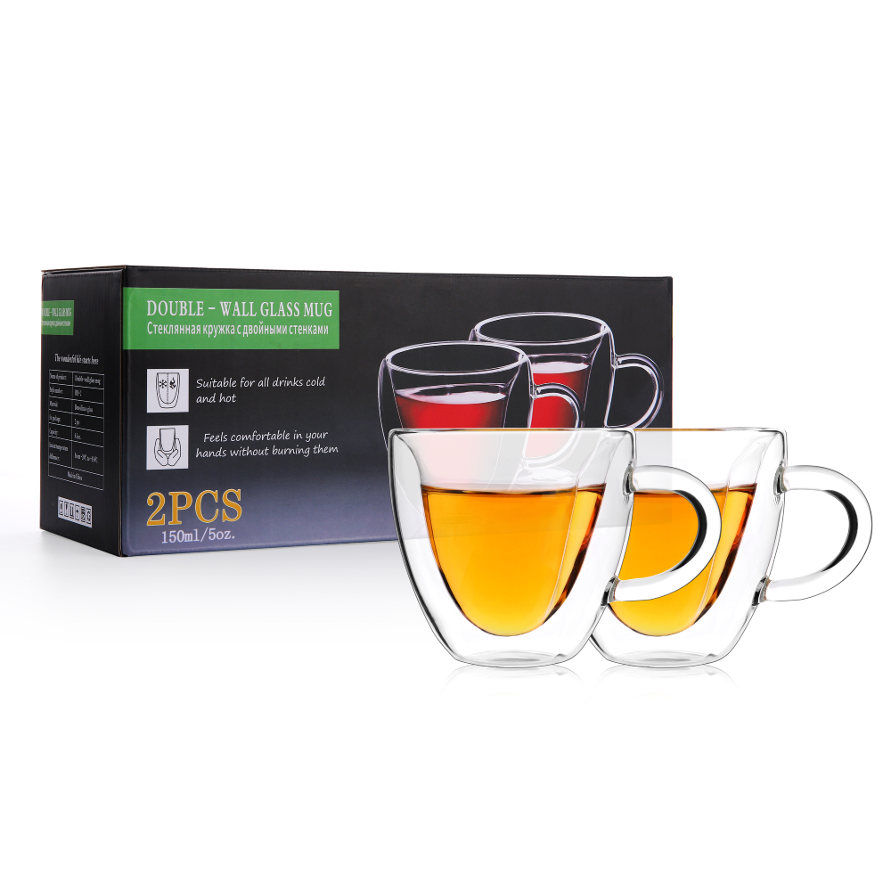 Double Wall Cappuccino Glass Mugs 8.5oz, Clear Coffee Mug Set Of 4