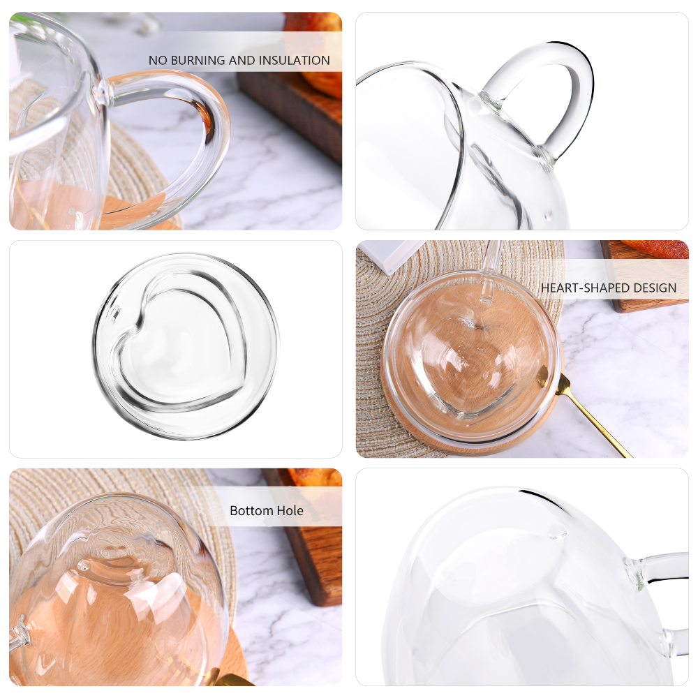 5oz 8.5oz Heart Shaped Coffee Tea Glasses Cup with Handle 2 Pcs – slonmall