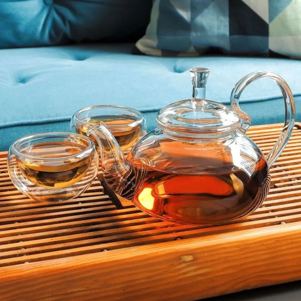 tropffreie Öffnung, ergonomischer großer Griff, Glas-Teekanne, Tassen, – slonmall